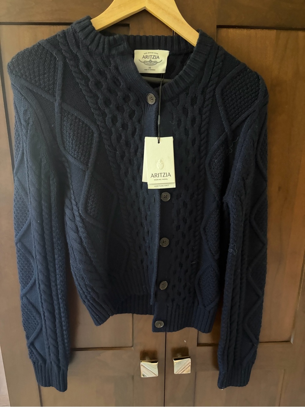 Aritzia Women’s Navy Cable Knit Cardigan Sweater